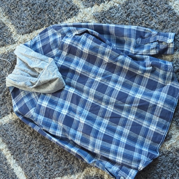Forever 21 Blue and White Button Down Plaid Hooded Shirt Size Small - Picture 5 of 8